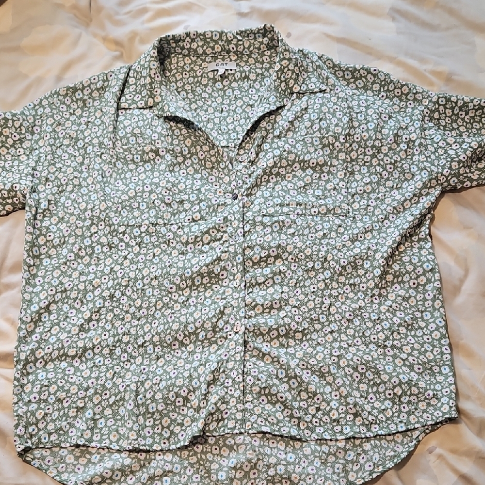 Floral Green button up Shirt